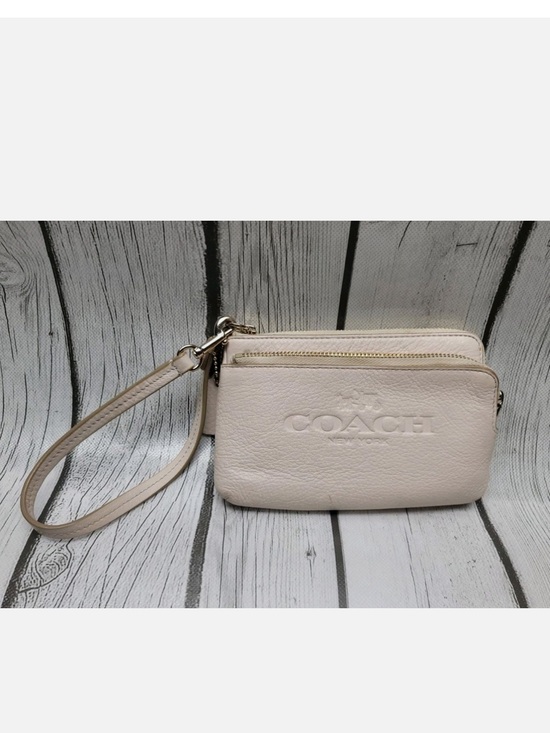Coach Handbags - Coach Pebble Leather Double Zip Top Wristlet Wallet Taupe